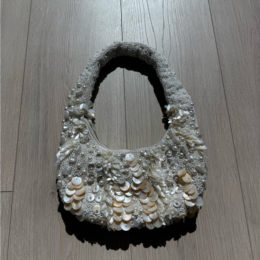 Elegant White Beaded Women's Bag